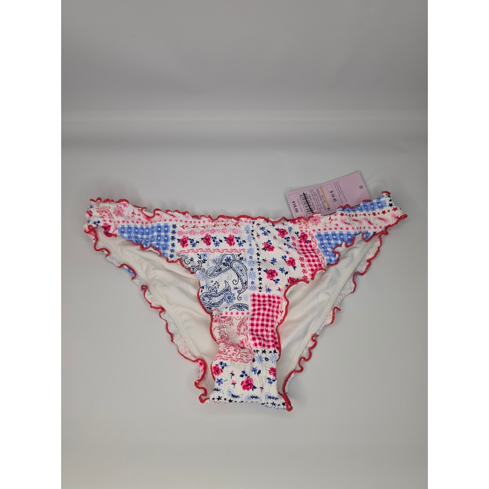 Wild Fable Patchwork Bikini Bottom White/Red Small NWT